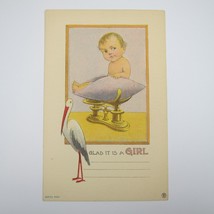 Postcard Congratulations Baby Girl Birth Announce Antique 1912 Stork UNPOSTED - £7.98 GBP