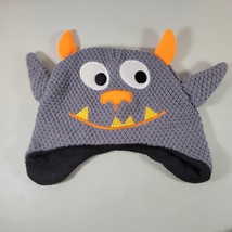 Monster Winter Knit Hat Kids Gray Orange Yellow 11&quot; Wide 7&quot; Tall Without Ears - £9.32 GBP