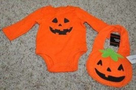 Halloween Bodysuit &amp; Bib Carters Pumpkin Long Sleeve Boys Girls Set-sz 0... - $19.80