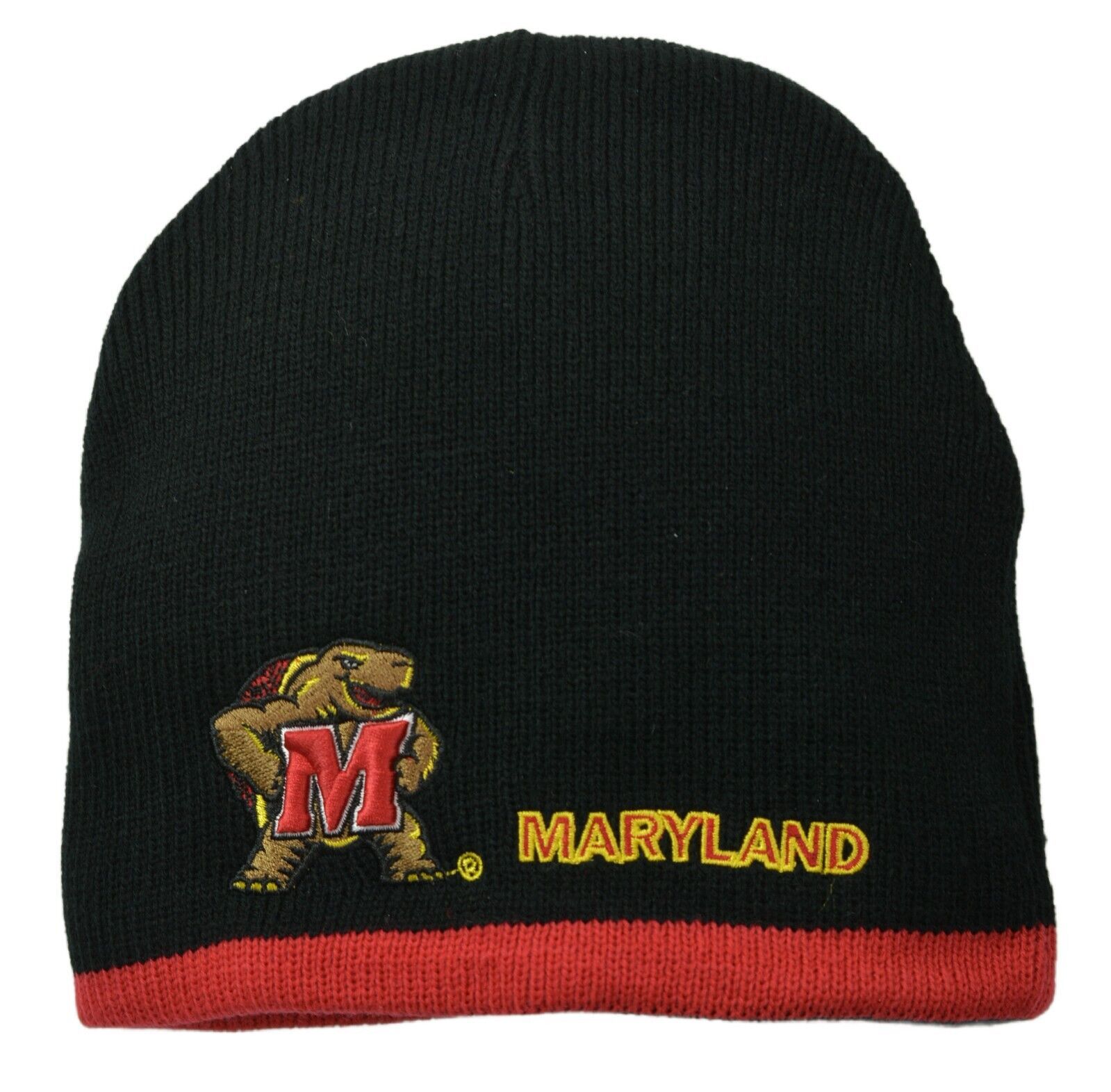 Maryland Terrapins NCAA Reversible Team Logo Knit Beanie Black & Red Winter Hat