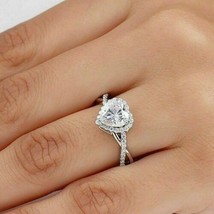 2Ct Heart Cut Moissanite Halo Engagement Ring Solid 14K White Gold Plated Silver - £121.34 GBP