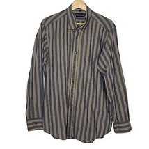 90s Vantage Brown Blue Stripe Shirt Sz Large - £15.92 GBP