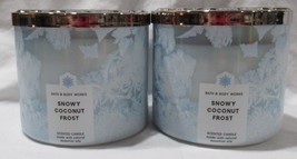 Bath &amp; Body Works 3-wick Scented Candle w/ess Lot Set Of 2 Snowy Coconut Frost - £53.28 GBP