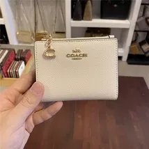COACH Ladies Folding Purse Card Bag Pocket Wallet Canvas (Zip White) - $67.00