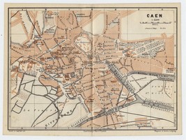 1909 Antique City Map Of Caen / Normandy Normandie / France - £17.11 GBP
