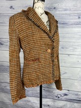 Silkland One Button Tweed Jacket Womens L Brown Pockets Long Sleeve Lape... - $22.50
