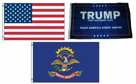 3x5 Trump #1 &amp; USA American &amp; State of North Dakota Wholesale Set Flag 3&#39;x5&#39; - £11.97 GBP