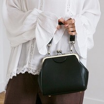 Vintage Women Handbag Kiss Lock PU Leather Clip Bags Female Retro Shoulder Bag L - £27.18 GBP