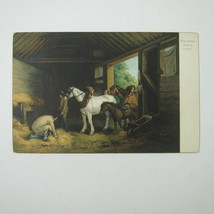 Postcard Art Painting Inside of a Stable by George Morland London Horses Antique - £11.26 GBP