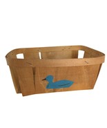 Vintage Folk Art Berry Fruit Wooden-Slat Basket Handpainted Blue Duck 10... - $22.41 CAD