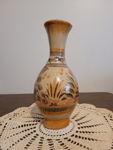 Vintage Mexico Tonala Pottery Vase Clay Painted Floral - £20.92 GBP