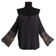 Chloe K Medium M Romantic Cold Shoulder top Blue Ditsy Floral - $17.00