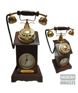 Vintage Wooden Rotary Dial Brass Telephone with Clock Antique Style Etch... - £79.12 GBP