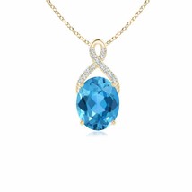 ANGARA Oval Swiss Blue Topaz Pendant with Twisted Loop Bale in 14K Solid Gold - £697.07 GBP
