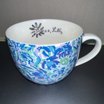 Lilly Pulitzer Blue Floral Gold Trim 12 oz Coffee Mug Cup  Hidden Kitty - £9.47 GBP