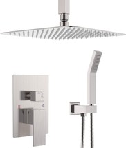 Ceiling Mounted Shower System-Brushed Nickel Shower Combo Set With 12 Inches - £207.82 GBP