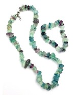 Fluorite Chip Gemstone Necklace Stretch Bracelet Set - £14.09 GBP