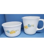 Pyrex Filtration Creamer and Sugar Bowl, Butterfly, Blue &amp; Flowers, USA ... - $281.37 MXN