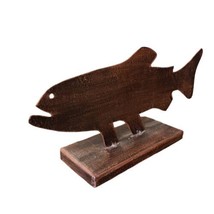 Metal Copper Color Fish Sculpture on Pedestal 12.5&quot; Decor Nautical Marine Life - £10.99 GBP
