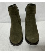 Tory Burch Suede Leather Boot Ankle Womens 9 Bootie Sofia Lug Sole Olive $428 - $89.90