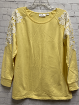 Quacker Factory Womens Stretch Pullover Top Tunic Lace Long Sleeve Yellow S - £16.45 GBP