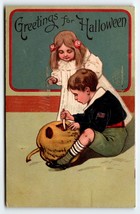 Halloween Greetings Postcard Boy Girl JOL Germany PFB Series 9422 Antiqu... - $90.25