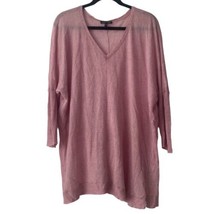 Eileen Fisher Pink Linen V Neck Pullover Sweater Knit Size Large - £30.34 GBP