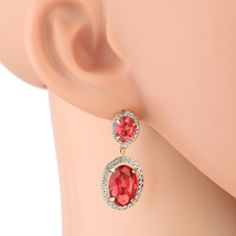 Dangling Faux Ruby &amp; Sparkling Crystal Drop Earrings - £29.25 GBP