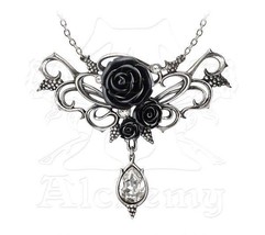 SteamPunk Victorian Alchemy Gothic Bacchanal Black Rose Necklace, NEW UNUSED - £56.81 GBP