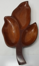 Carved Mahogany Serving Tray Leaf Pod Divided Caribbean Handmade Haiti - $18.95