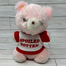 Gund Luv Me Pink Bear Plush Rattle 6 Inch Spoiled Rotten Shirt Felt Flowers Vtg - £23.72 GBP