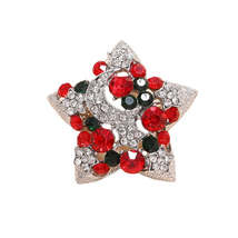 Red Cubic Zirconia &amp; Silver-Plated Moon Star Brooch - £11.35 GBP