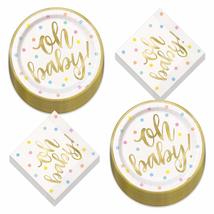 Oh Baby White and Gold Neutral Baby Shower Party Pack - Paper Dessert Plates, Cu - £10.58 GBP+