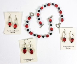 Wholesale Lot Ladybug Bracelets Earrings Craft Fair 8 Pieces Sterling Lampwork - $9.90