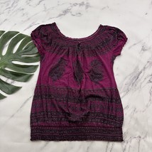 Lucky Brand Womens Vintage Y2k Tunic Top Size M Purple Paisley Floral - $25.73