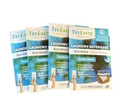 4 Tru Earth Eco-Strips Fresh Linen Laundry Detergent 32 Strips Each - $39.99