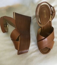 MICHAEL Michael Kors Abbott Mid Wedge Platform Acorn Leather Sandal SZ 7  - £102.54 GBP