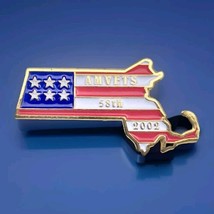 AMVETS  Massachusetts State Shape Pin Gold Tone Enamel USA Veteran 2002 - £9.93 GBP