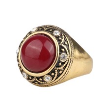 Luxury Red Resin Ring Gold Color Jewelry Egypt Medusa Rings For Women Inlay Crys - £5.90 GBP