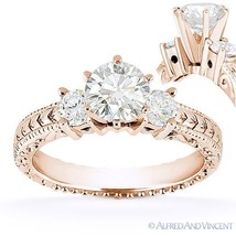 Forever ONE D-E-F Round Cut Moissanite 3-Stone Engagement Ring in 14k Rose Gold - £655.85 GBP+