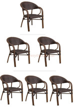 Dark Brown Rattan Restaurant Patio Dining Chair Dark Brown Bamboo Aluminum Fram - £150.10 GBP+