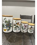 PORTMEIRION The Botanic Garden SET OF 4 Canister Set Wood Tops 8.5&quot; 7&quot; 5... - $138.59