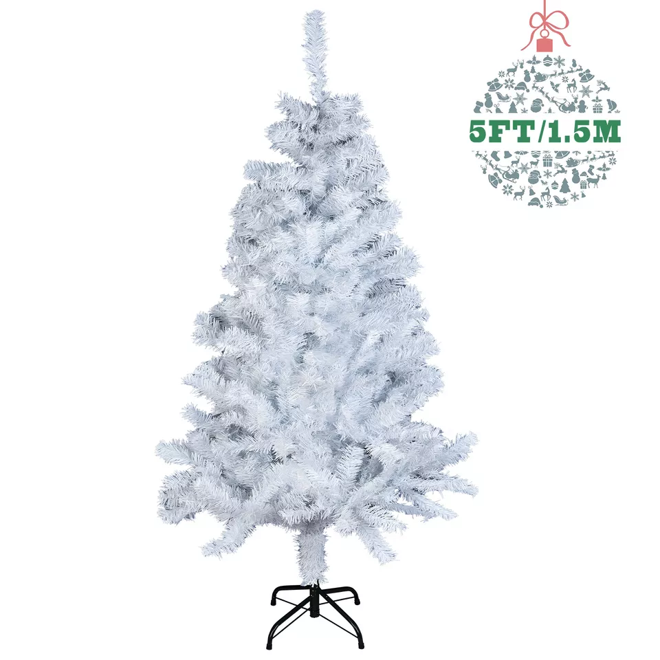 White Christmas Tree Artificial Xmas Spruce 5FT Bushy Pine Metal Stand - $93.98