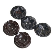Lot 5 Buttons VTG Black Flower Carved Edging Molded 14 mm Diameter 2 Hole 2 Diff - £3.95 GBP