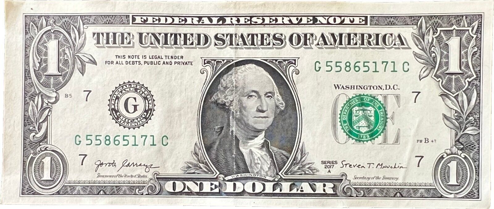 Primary image for $1 One Dollar Bill 55865171, miscut