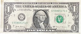 $1 One Dollar Bill 55865171, miscut - £1.57 GBP