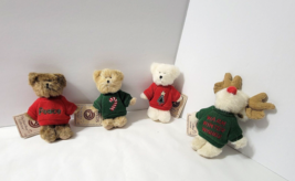 Boyds Mini Message 3 Bears 1 Moose Peace Candy Cane Christmas Tree Winter Wishes - £75.34 GBP