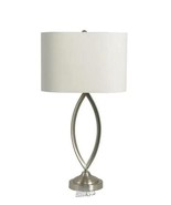 Decor Therapy 27.5 in. Brushed Silver Steel Table Lamp with White Linen ... - $129.02 CAD