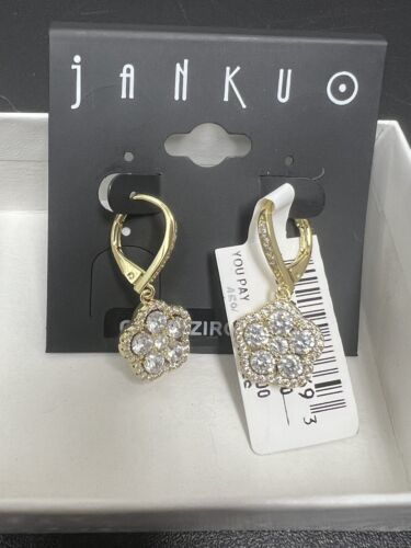 JanKuo Flower 14K Goldplated, Cubic Zirconia Drop Earrings - £16.55 GBP