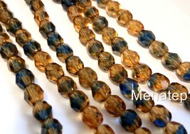 25 6 mm Czech Glass Firepolish Beads: Topaz/Montana Blue - £1.24 GBP